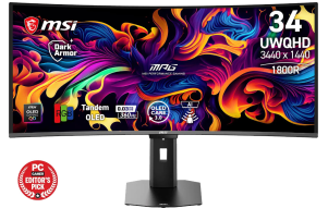 Product image: Monitor MSI MPG 341CQR QD-OLED X36 / 86,4 cm (34") / 3440x1440 (UWQHD) / QD-OLED / 360Hz / 0.03 ms (GTG) / 300 nits / 1500000:1 / adjustable height