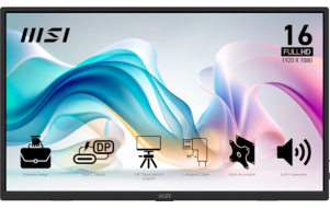 Product image: MSI PRO MP165 E6 Display / 15.6" / FHD / IPS / 60Hz / 4ms (GtG) / portable / Black - PD 15W